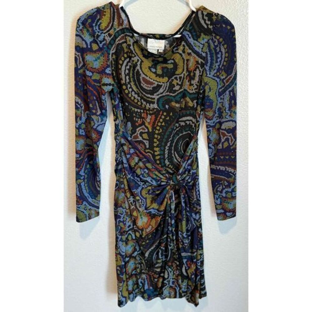 Donna Morgan Multi-Color Long Sleeve Printed Pattern Side Tie Dress Size 4